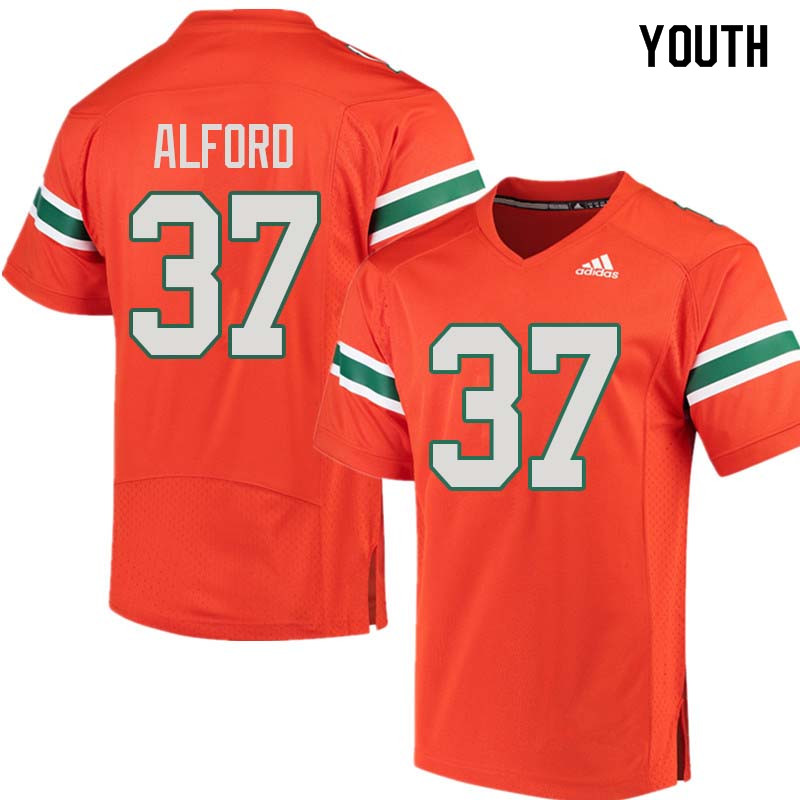Youth Miami Hurricanes #37 Colvin Alford College Football Jerseys Sale-Orange - Click Image to Close